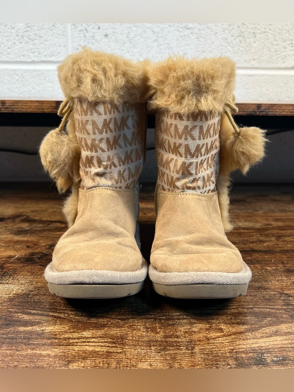 Michael Kors Boots Winter Logo Faux Fur Zip Side Tan Lil Lettie Toddler 12 - Picture 3 of 8